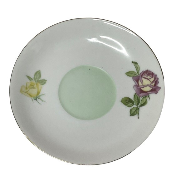 Lefton China Footed Tea Cups Saucer #2755 Gold Gilt 1950's Roses Mint Green - Picture 2 of 10